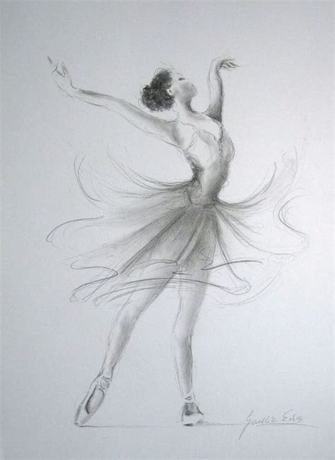 Original Pencil Drawing 12 X 8 On White Paper Of Ballerina By Ewa