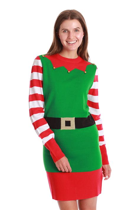 Followme Ugly Christmas Holiday Sweater Dress 6872 225 M Green Elf