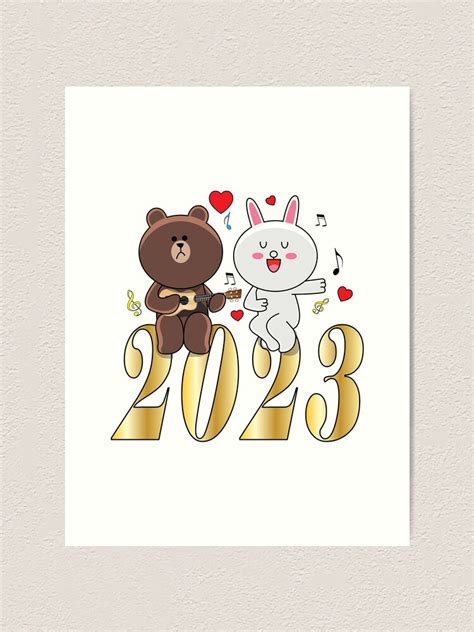 Brown Bear Cony Bunny Rabbit New Year Art Print For Sale By