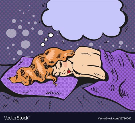 Pop Art Comic Girl Sleeping And Dreaming In Bed Vector Image