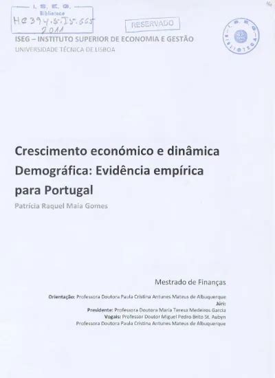 Crescimento Econ Mico E Din Mica Demogr Fica Evid Ncia Emp Rica Para