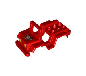 Duplo Red Vehicle Body For Jeep With Yellow Headlights With Fire Logo