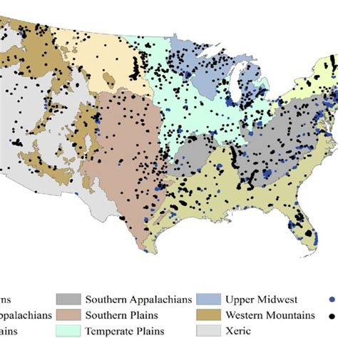 Map Of The Distribution Of Urban Blue Dots And Non Urban Lakes Black