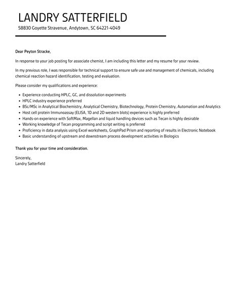 Associate Chemist Cover Letter Velvet Jobs