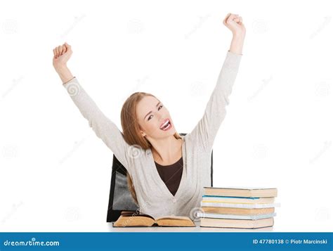 Happy Woman Finished Preparing To Exam Stock Photo Image Of