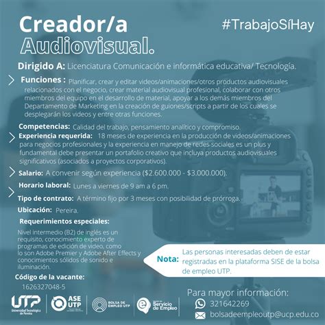 Asociación de Egresados UTP Nueva Vacante Creador a Audiovisual