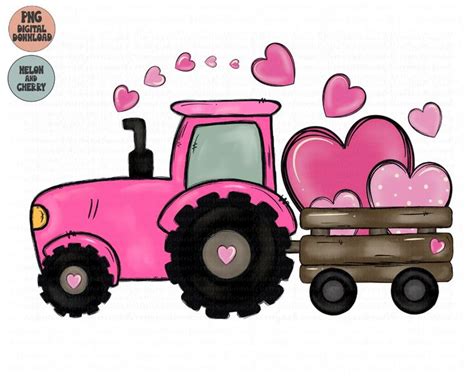 A Pink Tractor With Hearts On The Back