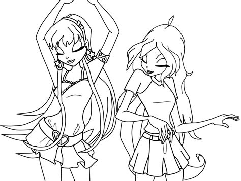 Stella And Bloom Dancing Winx Club Coloring Pages Coloring Cool