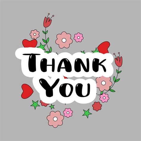 Premium Vector Cute Thank You Script Card Flowers Letter Text