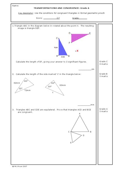 Transformations and Congruence Worksheet for 10th Grade | Lesson Planet