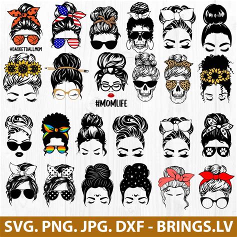 Messy Bun SVG Messy Bun Hair SVG Cut Files Mom Life SVG Bundle PNG