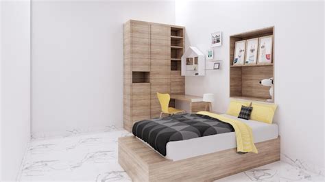 Premium Photo | Bedroom design with yellow furniture