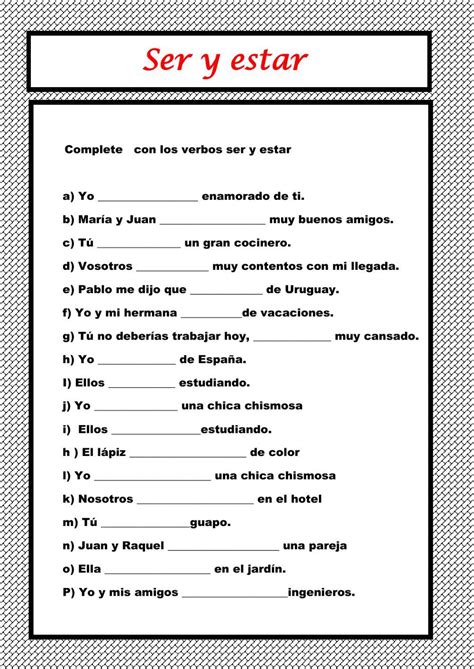 Ser And Estar Worksheet