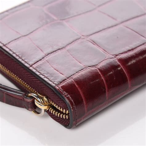 Mulberry Crocodile Embossed Zip Around Wallet Burgundy 406543