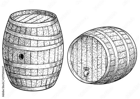 Wooden barrel illustration, drawing, engraving, ink, line art, vector ...