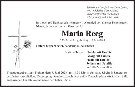 Traueranzeigen Von Maria Reeg Trauer Flz De