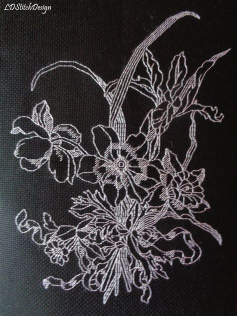 Bouquet Of Flowers Blackwork Pattern Needlepoint Pattern Etsy