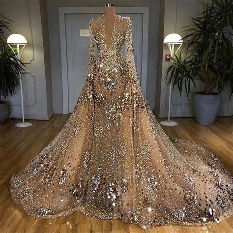 2021 Plus Size Arabic Aso Ebi Gold Luxurious Sparkly Prom Dresses