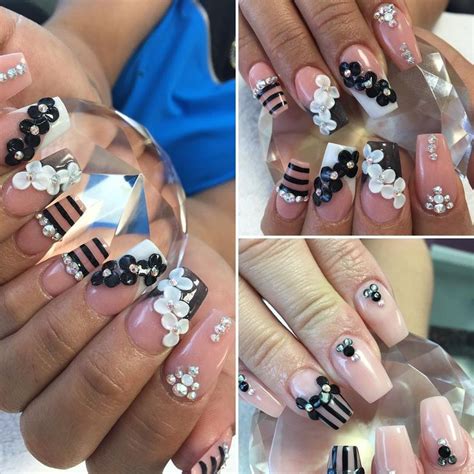 Sculpted Swag Nails With Nude And Black And White Design