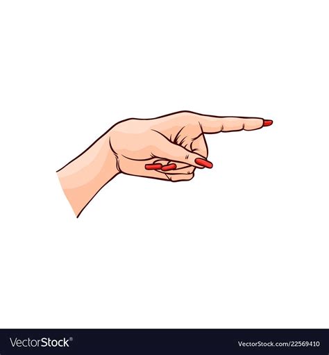 Vector Illustration Of Female Hand Pointing With Index Finger In Sketch