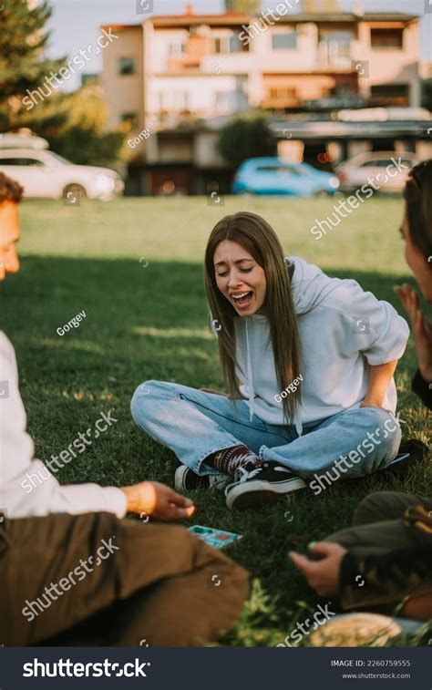 Beautiful Blonde Girl Laughing Her Friends Stock Photo 2260759555 ...