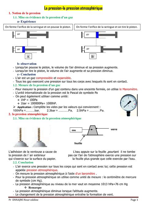 La pression et la pression atmosphérique Résumé de cours 1 AlloSchool