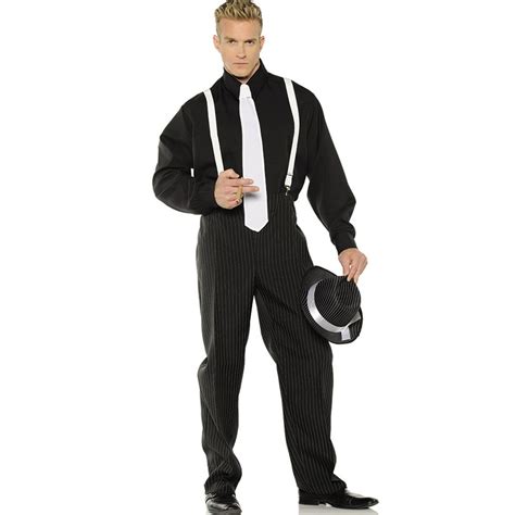 1920s Black Pinstripe Gangster Mobster Mens Halloween Costume