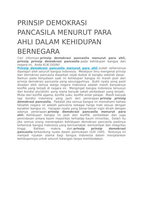 PRINSIP DEMOKRASI PANCASILA MENURUT PARA AHLI DALAM KEHIDUPAN BERNEGARA