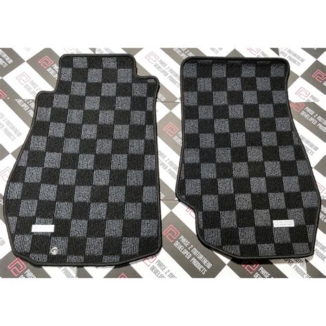 Evasive Motorsports Phase 2 Motortrend Checkered Race Floor Mats Dark Grey Nissan 350z Z33