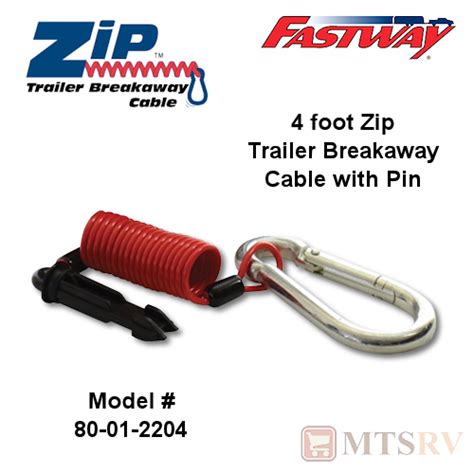 Fastway Zip Coiled Trailer Breakaway Cable With Carabiner And Pin