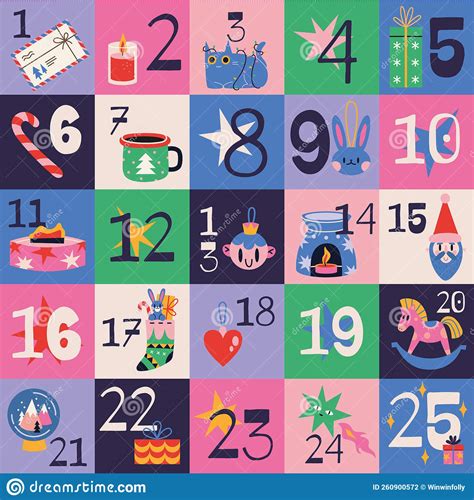 Christmas Advent Calendar With Cute Elements In Vibrant Colors Cartoon