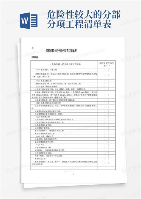 危险性较大的分部分项工程清单表word模板下载编号lzjemxme熊猫办公