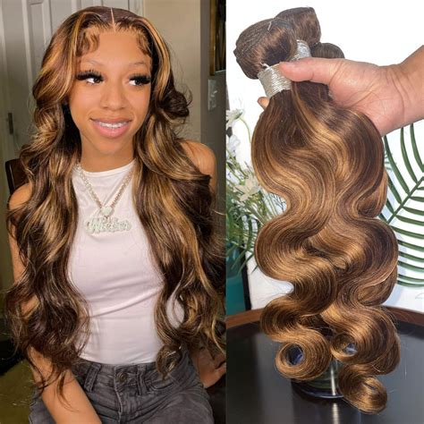 P4 27 Highlight Body Wave Bundles Honey Blonde Ombre Piano Color Human