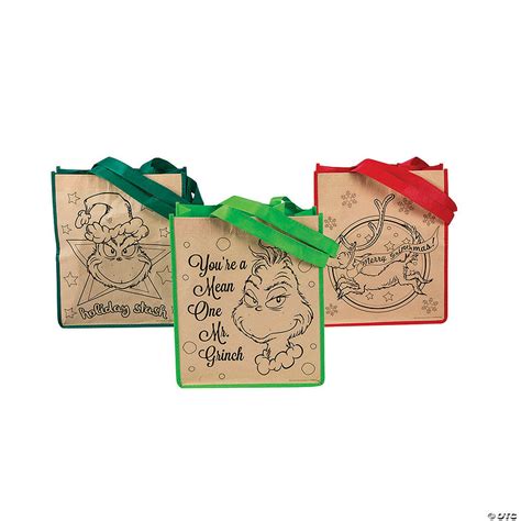 Medium Color Your Own Dr Seuss™ The Grinch Tote Bags 12 Pc