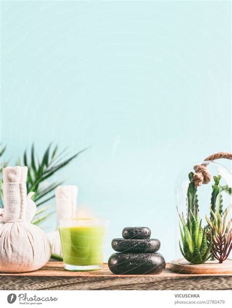 Spa Background With Massage Equipment Stack Of Massage Stones