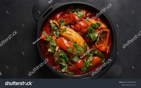 Moroccan Fish Chermoula Red Peppers Preserved Stock Photo