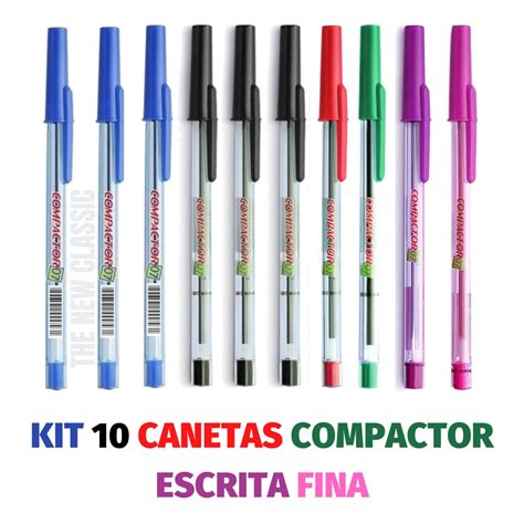 Kit Ou Caneta Compactor Escrita Fina Azul Preto Vermelho Rosa