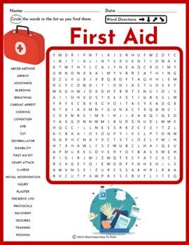 First Aid Word Search Puzzle By Word Searches To Print Tpt