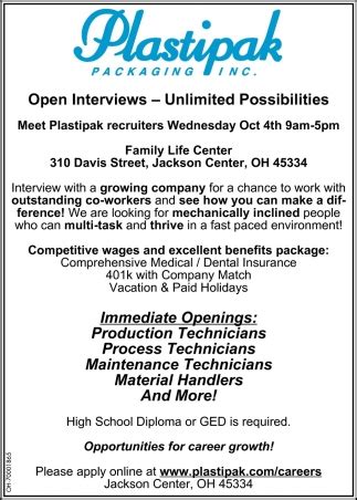 Open Interviews, Plastipak Packaging Inc