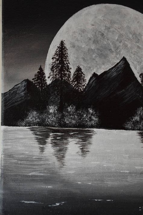 Greyscale Mountains Canvas Painting Etsy