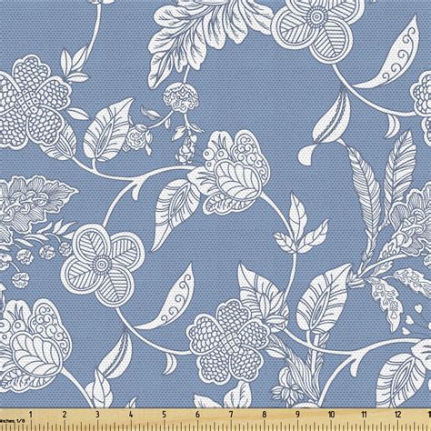 Blue And White Upholstery Fabric By The Yard Illustration Flourishing