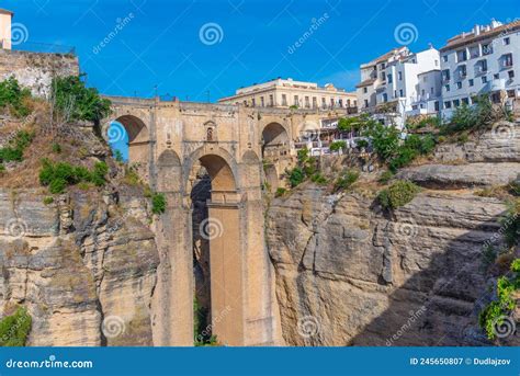 Puente Nuevo Bridge in Spanish Town Ronda. Stock Image - Image of ...