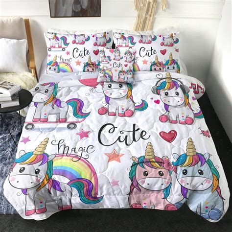 4 Pieces Cute Cartoon Unicorn Comforter Set Unilovers