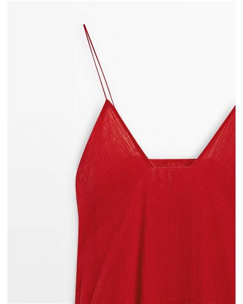 Massimo Dutti Long Strappy Dress With Neckline Detail In Red Lyst