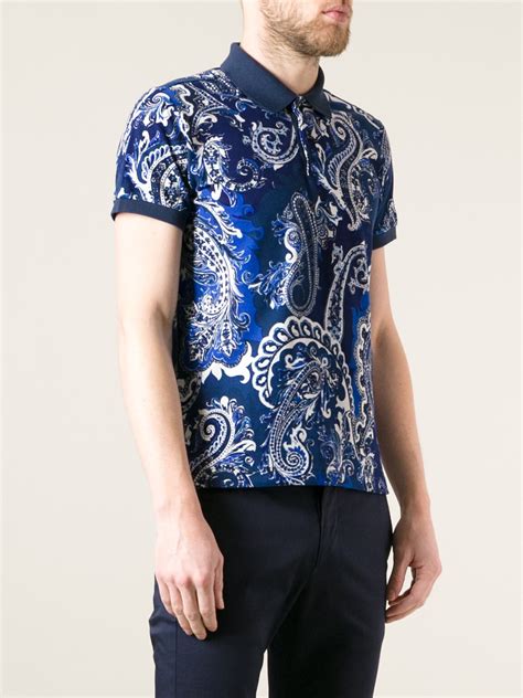 Etro Paisley Print Polo Shirt In Blue For Men Lyst