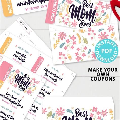 Digital Coupon Book For Mom Printable Mothers Day Etsy