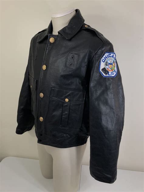 Vintage Chicago Police Leather Moto Jacket Cop Shop Mens 40 Medium