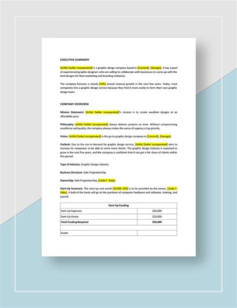 Graphic Design Business Plan Template Free