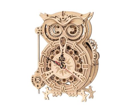 Robotime Rokr Mechanical Gears Owl Clock 3d Wooden Puzzle Kit Roelk503