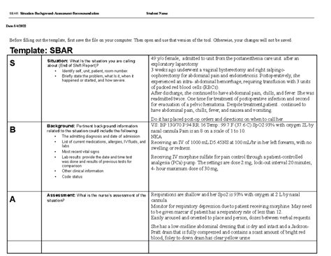 Sbar Form 1 2 Sbar Report Sbar Situation Background Assessment